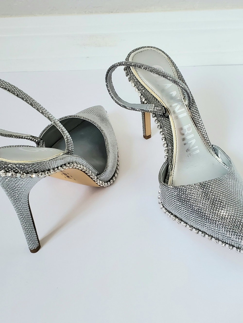 Gianni Bini Women's Kahleaa rhinestone trim stiletto heels in silver Size 6.5 - Picture 4 of 8